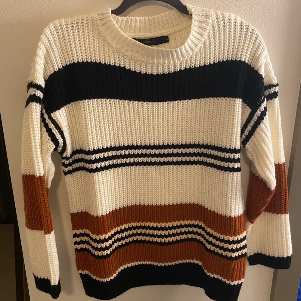 Color block white, black, burnt orange sweater